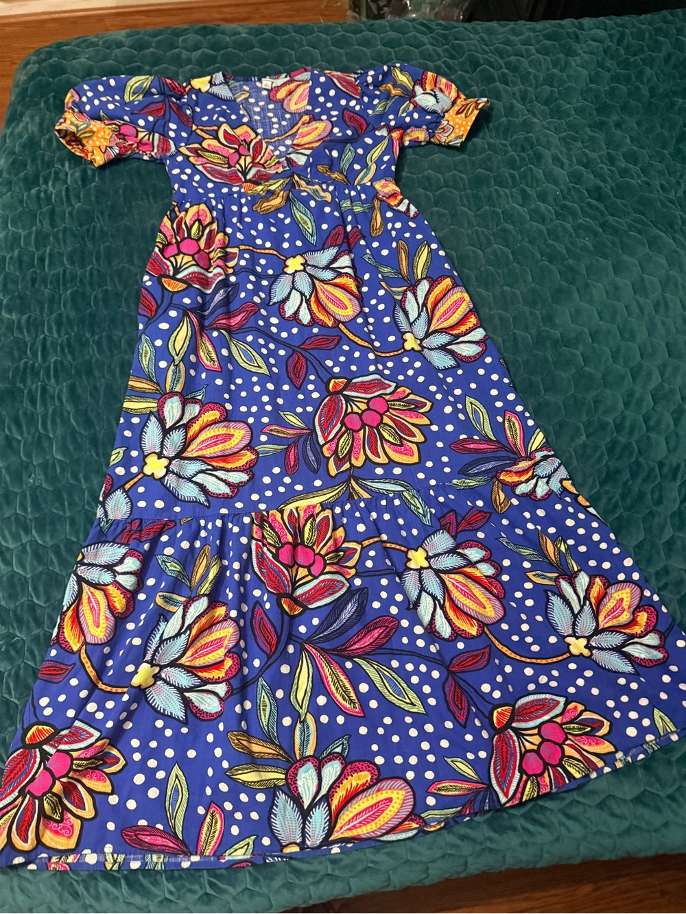 Tabitha Brown X Target 2 Blue Floral Casual Maxi Dress Puff Sleeve Pockets